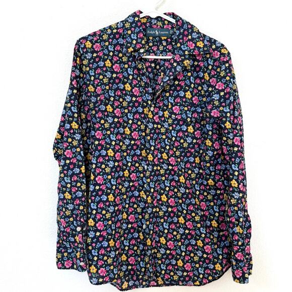 Ralph Lauren Tops - RALPH LAUREN Button Up Shirt Navy Multicolor Floral Cotton Long Sleeve Women S